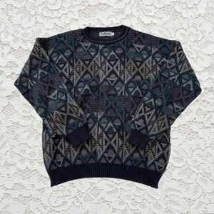 vintage multicolored patterned grandpa sweater